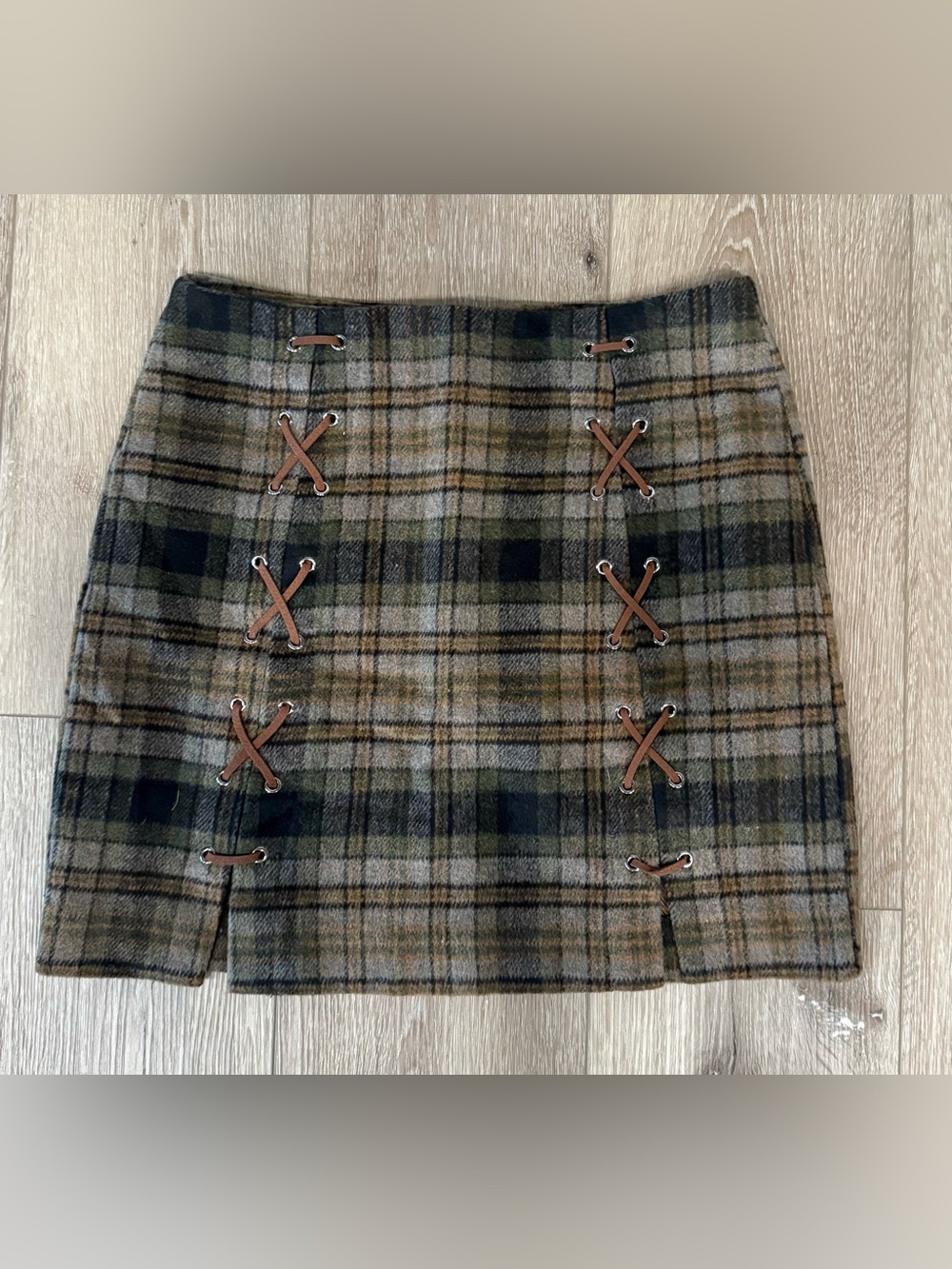 Hem & Thread Plaid Mini Skirt with Lace-Up Dark Academia Preppy Schoolgirl